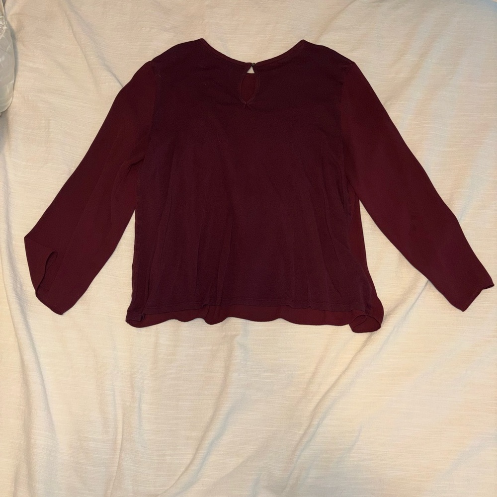 LOFT Wine Long-Sleeve Keyhole Blouse
